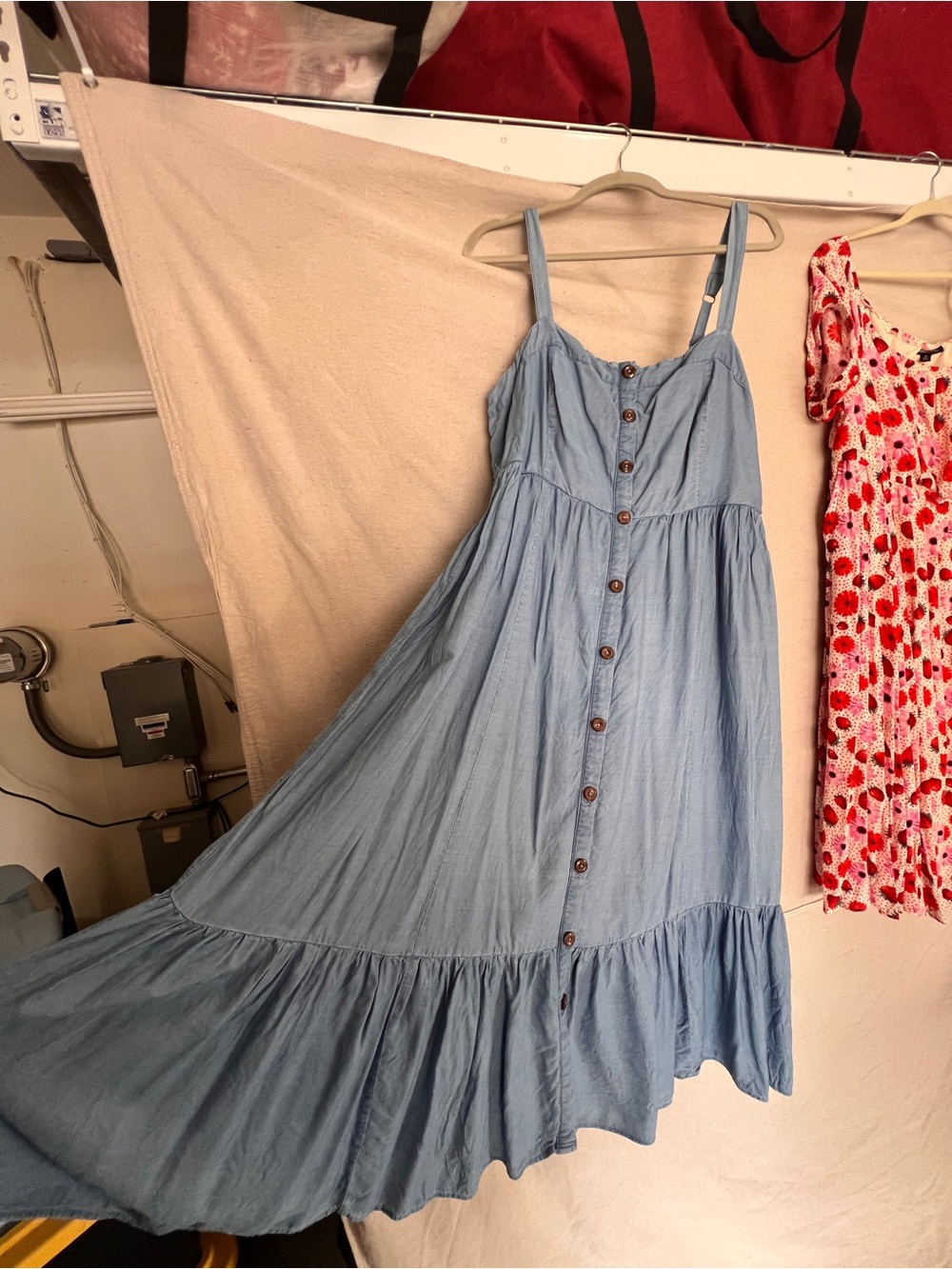 torrid Chambray Blue Button-Front Tiered Maxi Dress